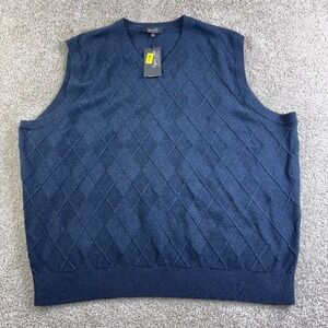 Cypress Links Men 2XB V Neck Argyle Cotton Sweater Vest Blue Casual Golfcore NWT